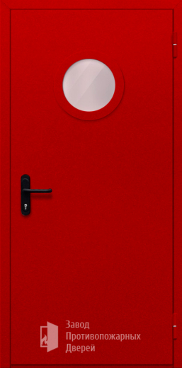 Фото двери «Однопольная с круглым стеклом (красная)» в Электроуглям