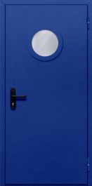 Фото двери «Однопольная с круглым стеклом (синяя)» в Электроуглям