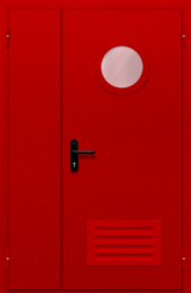 Фото двери «Полуторная с круглым стеклом и решеткой (красная)» в Электроуглям